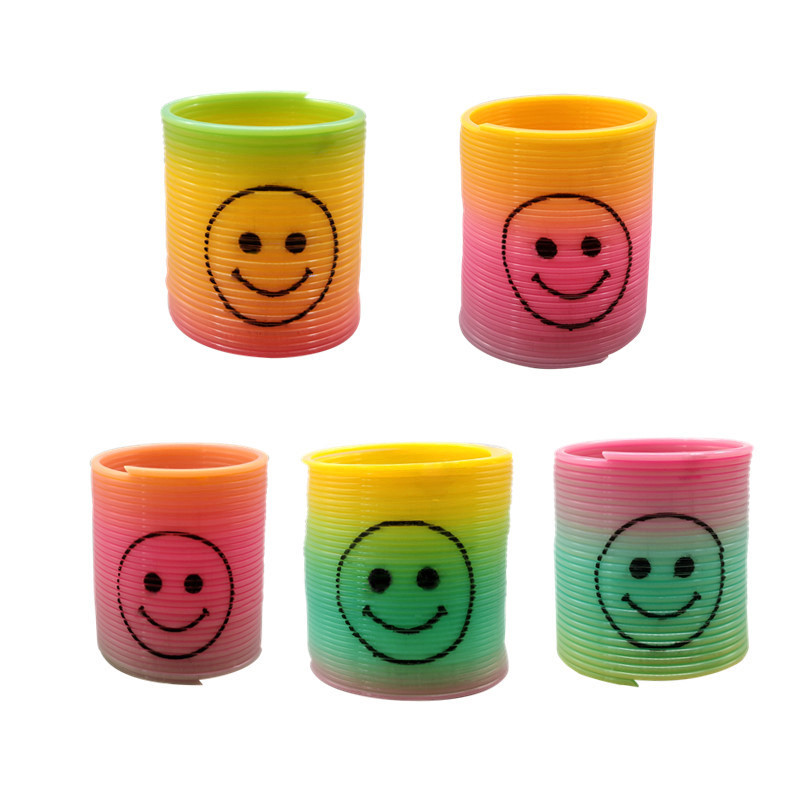 Cross-border educational children's small size smiley face gradient Taiwan color spring ring plastic rainbow ring gift small toy wholesale
