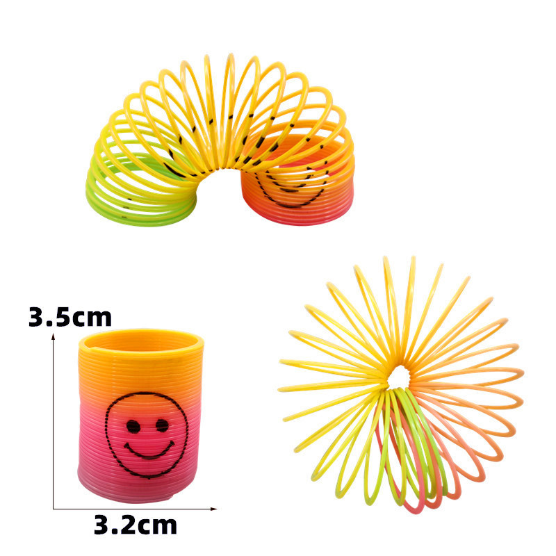 Cross-border educational children's small size smiley face gradient Taiwan color spring ring plastic rainbow ring gift small toy wholesale