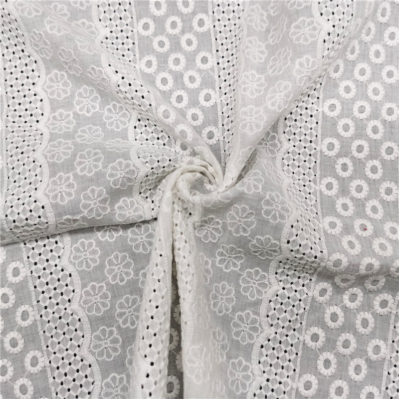 Cotton large machine embroidered cotton cloth perforated embroidered cloth women's clothing dress short sleeve fabric striped embroidered cotton cloth