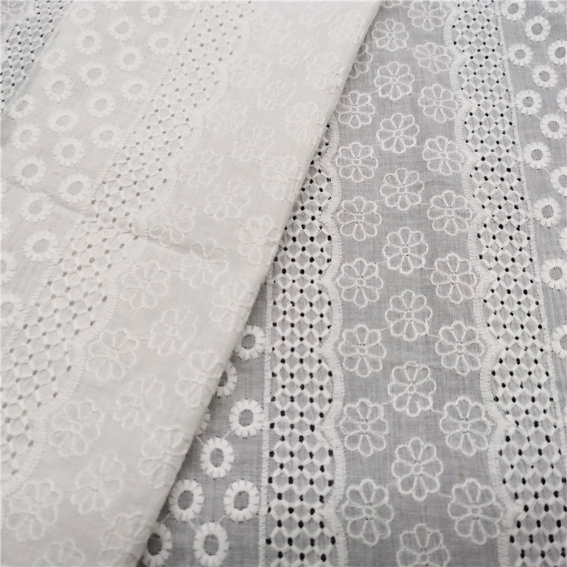 Cotton large machine embroidered cotton cloth perforated embroidered cloth women's clothing dress short sleeve fabric striped embroidered cotton cloth