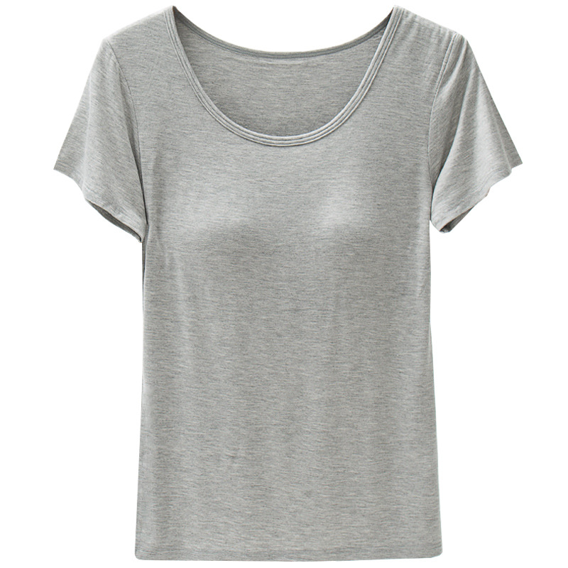 Manufacturer Wholesale Summer Modal Short-Sleeved Women's T-Shirt with Breast Pads Pure Color Bra One-Piece Half-Sleeved Can Be Worn Outside Bottoming Shirt