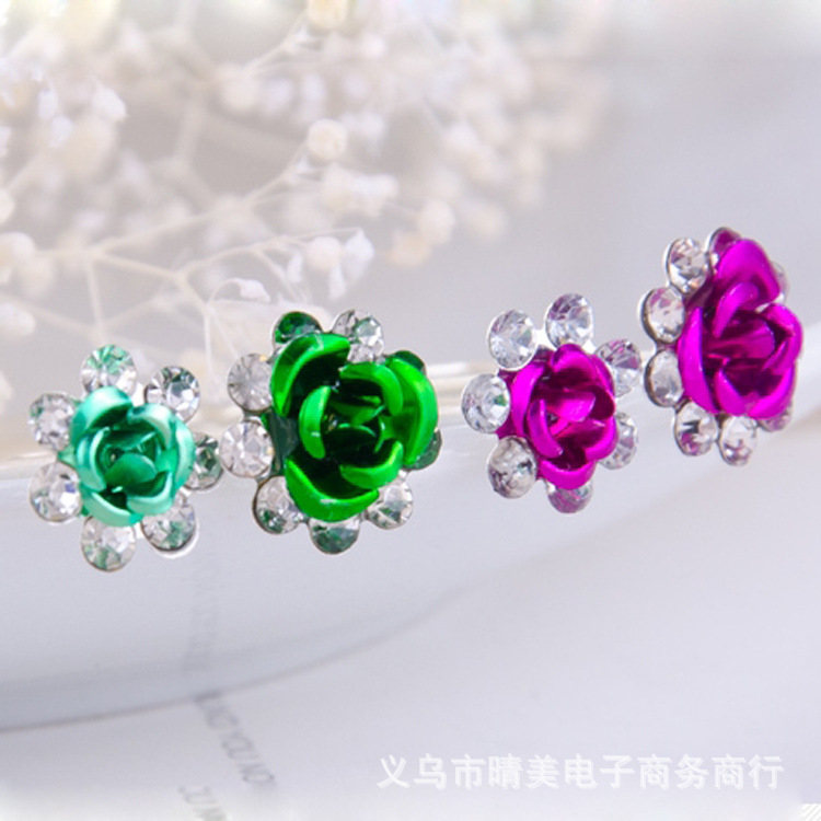 Cross-border supply of alloy diamond rose flower hair fork bride coil hair U-clip pin hair pin hairpin head jewelry
