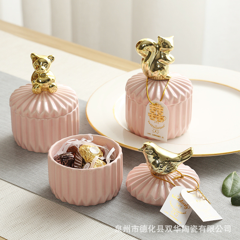 Nordic Ceramic Creative Jewelry Storage Box Dresser Home Decoration Ornaments Wedding Candy Jar Hand Gift Box