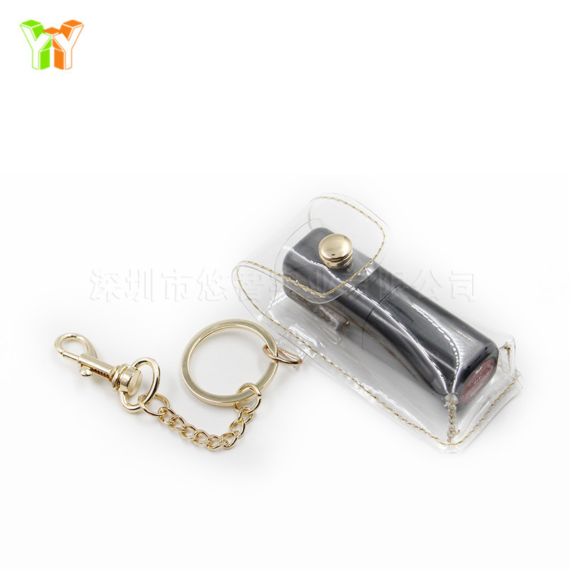 In stock transparent PVC lipstick leather case single lipstick storage cover portable lipstick protective case with Keychain