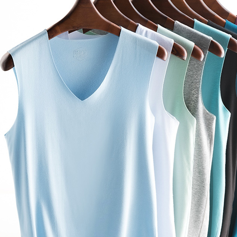 Large Size Optional Ice Silk Vest Men's Seamless Sports Base Shirt V-neck Sleeveless T-shirt Summer Thin Men's Wear