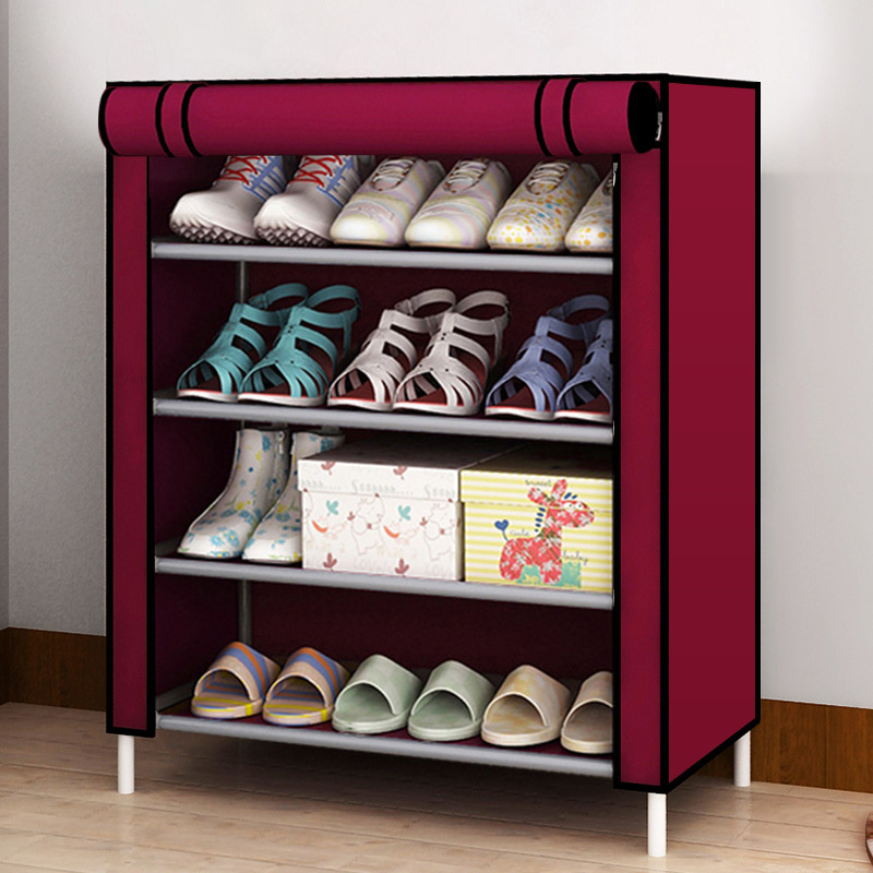 Cross-Border Self-Pickup Simple Shoe Cabinet with Zipper, Minimalist Shoe Rack, Korean-Style Steel Pipe Single-Row Storage Rack