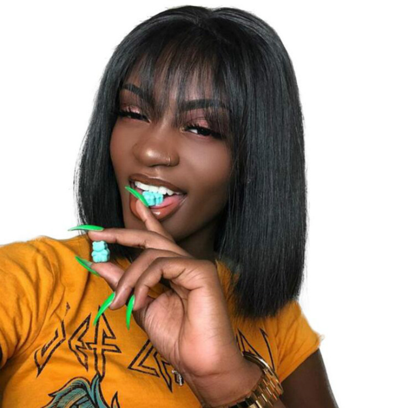Cross-border European and American wig women's short hair bobo head flat bangs fluffy natural African wig set in stock factory wholesale