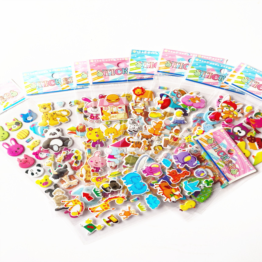 Factory direct supply three-dimensional stickers concave and convex children Cartoon Cartoon stickers PVC paste baby reward bubble stickers