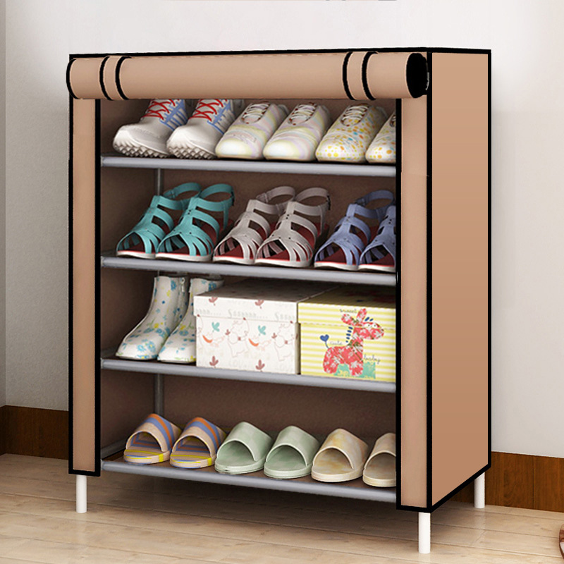 Cross-Border Self-Pickup Simple Shoe Cabinet with Zipper, Minimalist Shoe Rack, Korean-Style Steel Pipe Single-Row Storage Rack