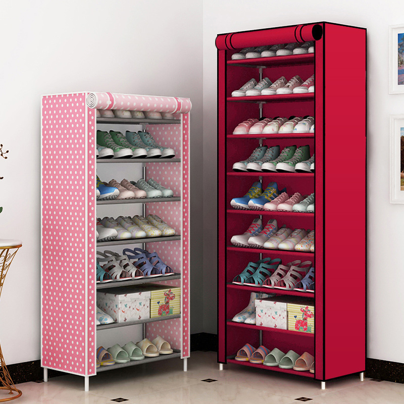 Cross-Border Self-Pickup Simple Shoe Cabinet with Zipper, Minimalist Shoe Rack, Korean-Style Steel Pipe Single-Row Storage Rack