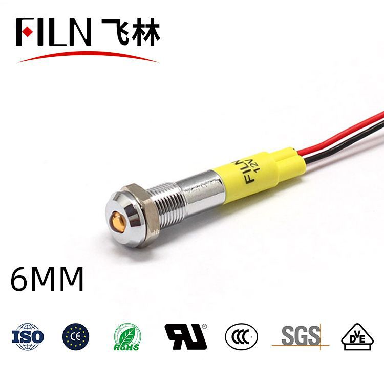 6mm protruding head with line indicator 12V220V metal signal lamp LED waterproof and high pressure resistant (FL1M-6SW-1)