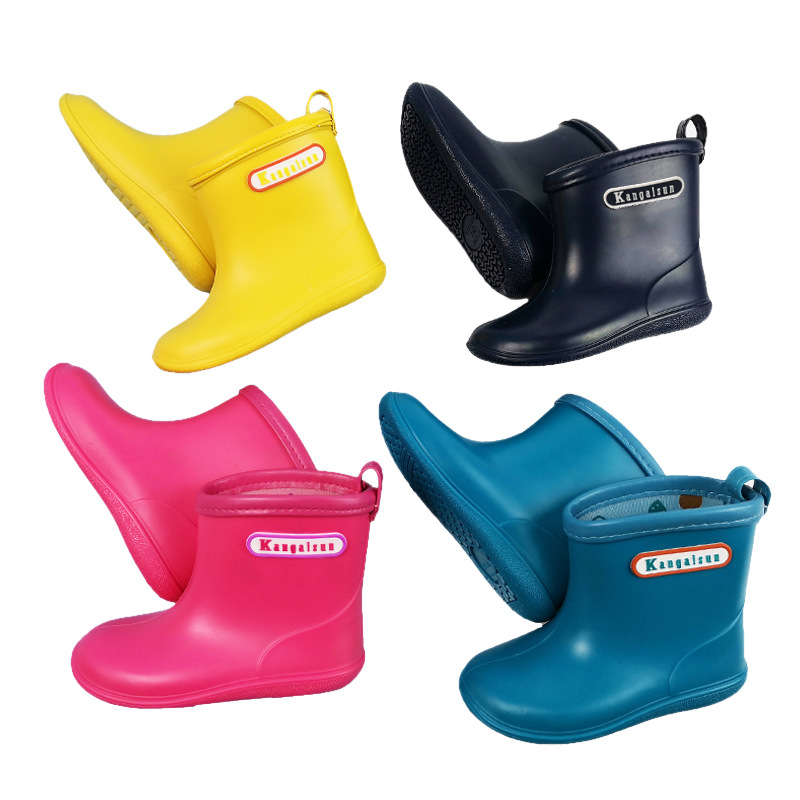Children's rain boots in children's solid color children's water shoes rubber shoes 2-8 years old primary school students waterproof non-slip middle tube rain boots wholesale