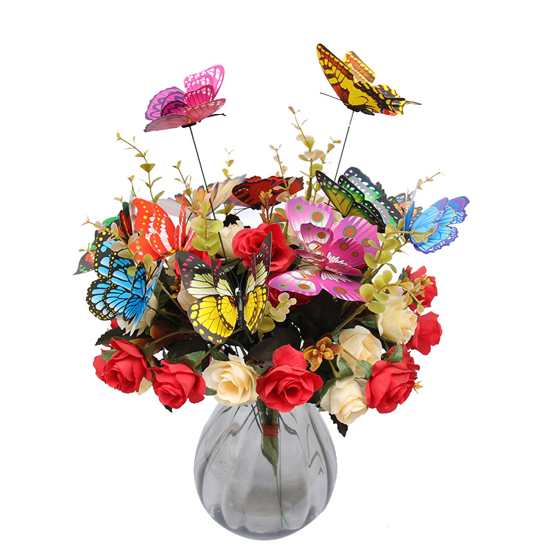 Double-Layer Simulated Butterfly Pole Outdoor Garden Decoration Party Layout 3D Stereo Butterfly Garden Decoration Butterfly