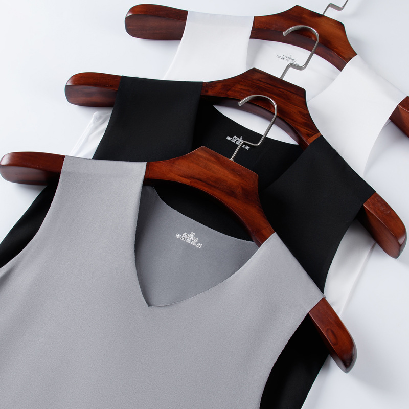 Large Size Optional Ice Silk Vest Men's Seamless Sports Base Shirt V-neck Sleeveless T-shirt Summer Thin Men's Wear