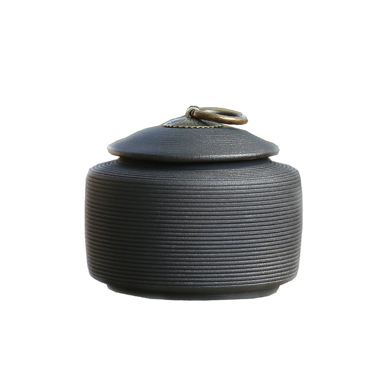 Cross-border New Style Hand-brushed Ceramic Tea Jar Sealed with Lid Pet Storage Jar Trendy Simple Design