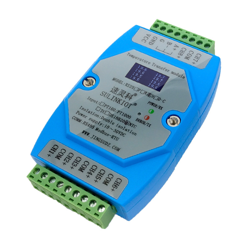 Sulingke 8-Channel Ntc Temperature Transmitter 10K Thermistor to Rs485 Temperature Acquisition Module with Isolation