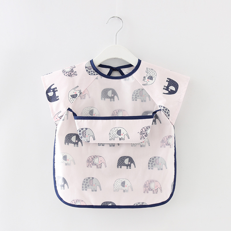 Children's Smock Waterproof Long-Sleeved Reverse Dressing Baby Eating Clothes Apron Pure Cotton Kidsren's Bib Protective Clothing with Rice Pocket