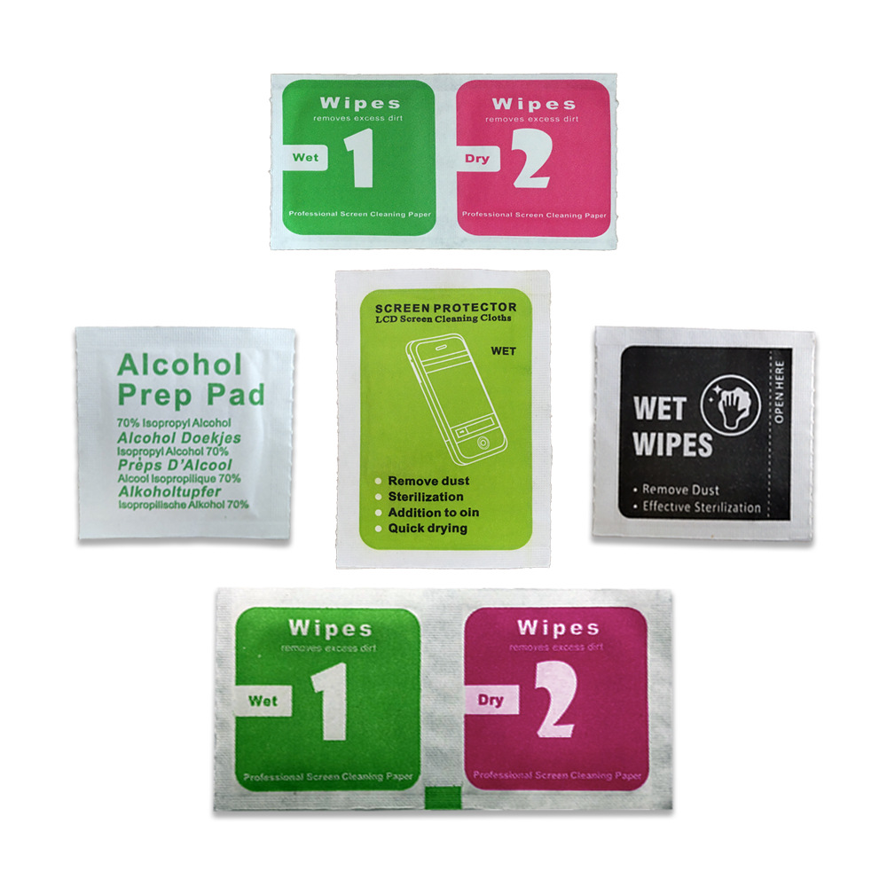 1+2 wet and dry alcohol bag mobile phone tempered film auxiliary tool dust removal sticker cleaning alcohol cotton wholesale