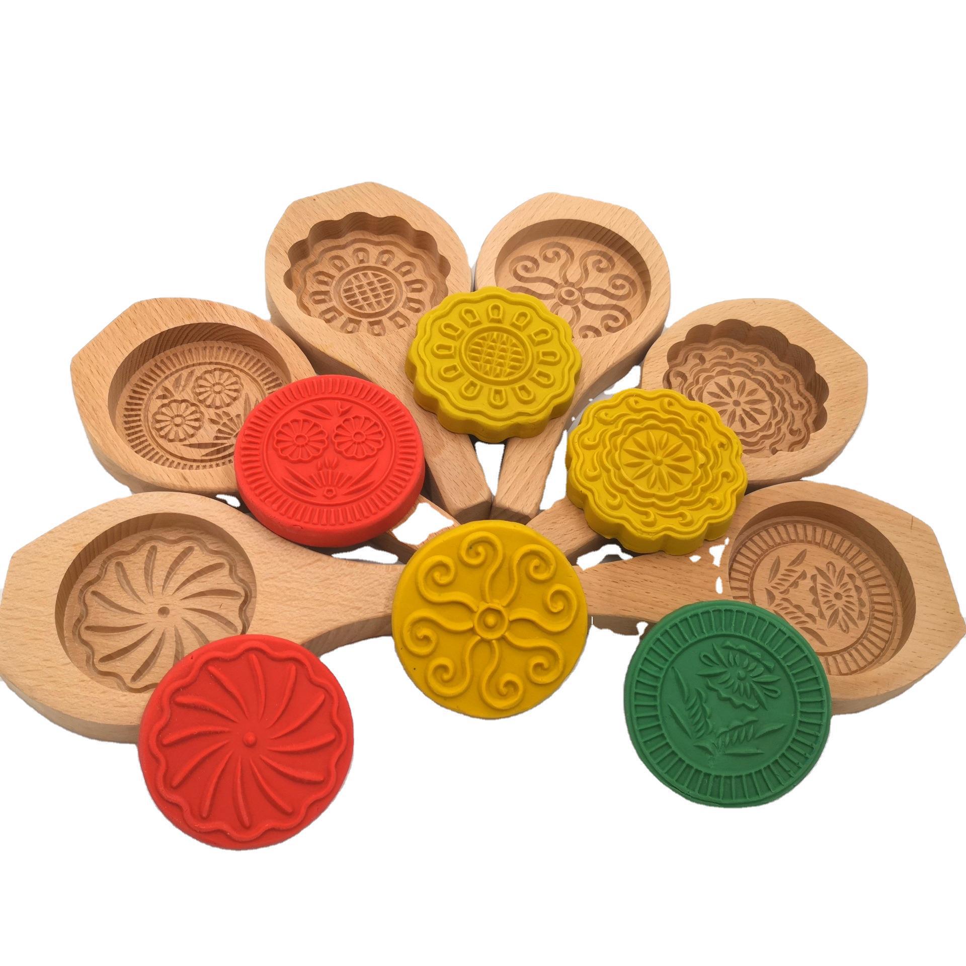 Golden Carved Wooden Cake Mold Wooden Cake Mold Mid-Autumn Moon Cake Mold Wholesale Baking Mold Single Hole 8.0 Flower
