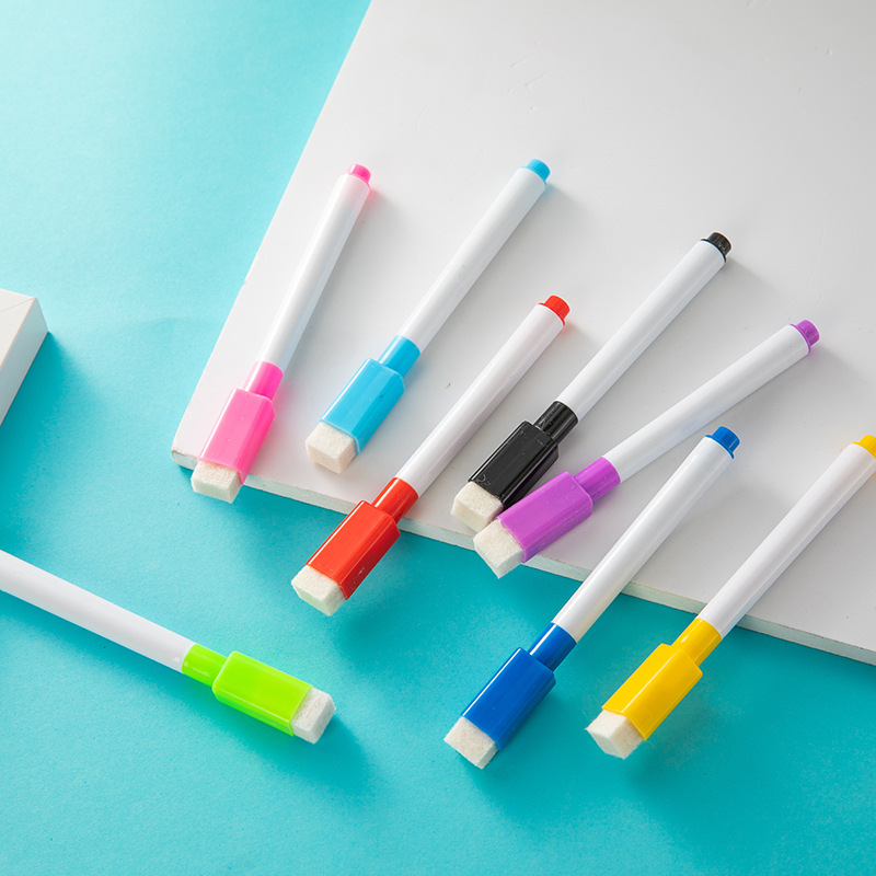 Оптовая продажа черного стержня для белой доски с щеткой, водорастворимый, экологически чистый стираемый маркер с печатью логотипа