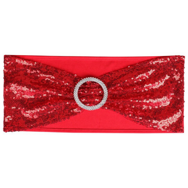 Tie-free stretch chair back flower sequins chair back bow hotel wedding wedding supplies chair cover decorative strap