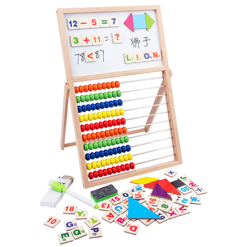 Multifunctional Double-Sided Magnetic Drawing Board Calculation Stand Solid Wood Counter Children's Bead Holder First Grade Mathematics Teaching Aids
