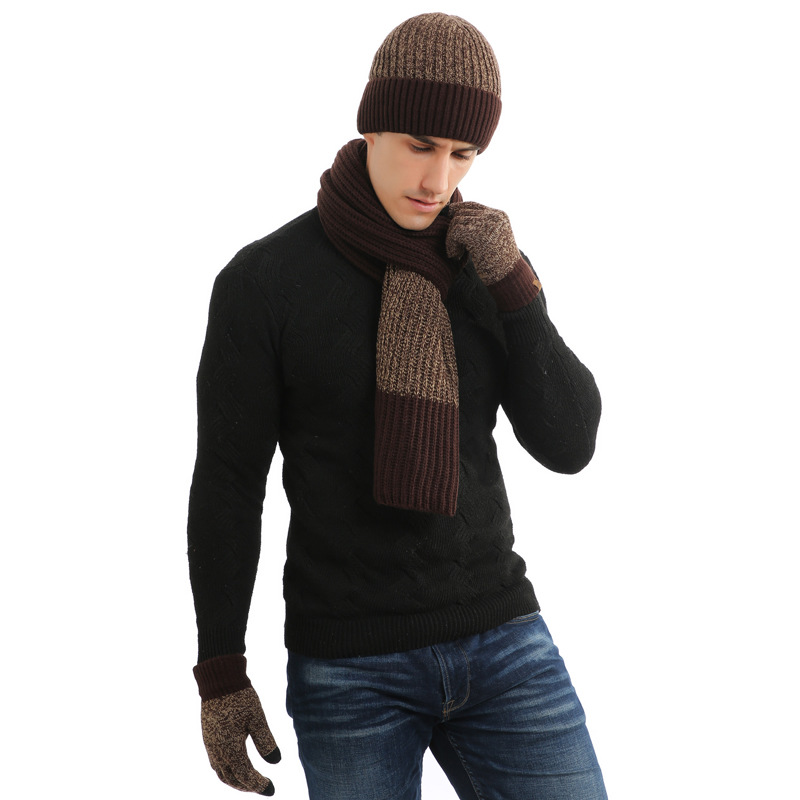 Cross-border autumn and winter thick wool cap warm suit new men's and women's hat scarf gloves three-piece gift spot