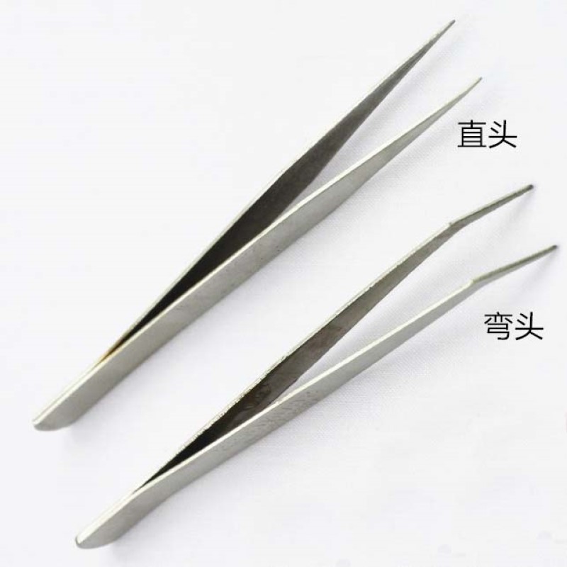 Self-produced stainless steel tweezers straight pointed elbow sewing machine bending tweezers straight tweezers clamp wire clamp factory direct sales
