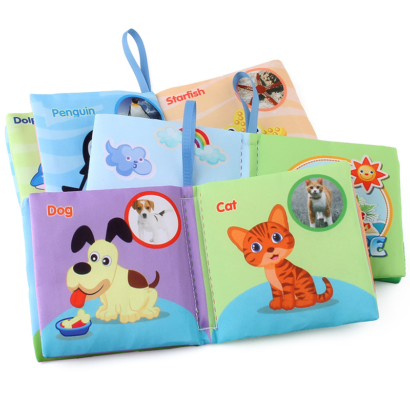 Foreign Trade Hot Selling Enlightenment Early Education Baby Cloth Books English Animal Transportation Cognitive Books Baby Cloth Books