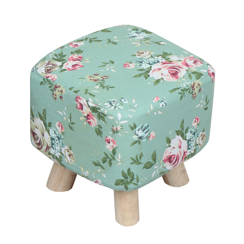Cartoon Square Stool Solid Wood Stool Shoe Changing Stool Fabric Low Stool Advertising Gift Small Stool Household Removable and Washable Sofa Stool