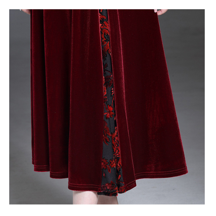 Middle-aged and elderly gold velvet embroidery dress Xi mother-in-law hot selling cheongsam skirt wedding banquet mother dress cheongsam clothes