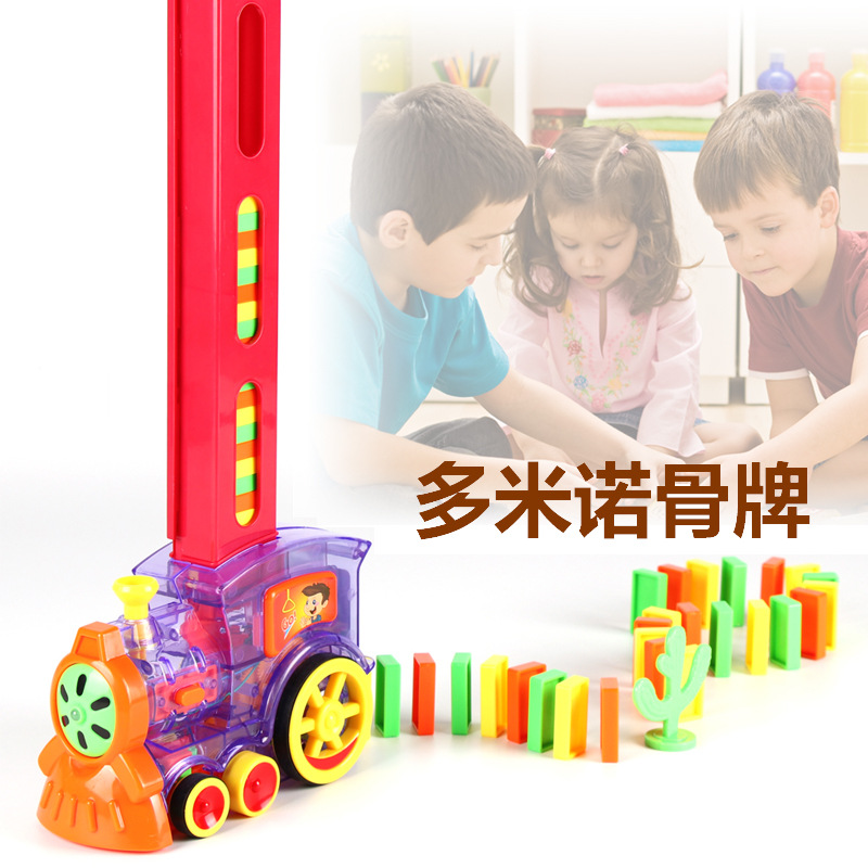 Dominoes Transparent Dominoes Small Train Automatic Placing and Licensing Electric Puzzle Shake Tone Same