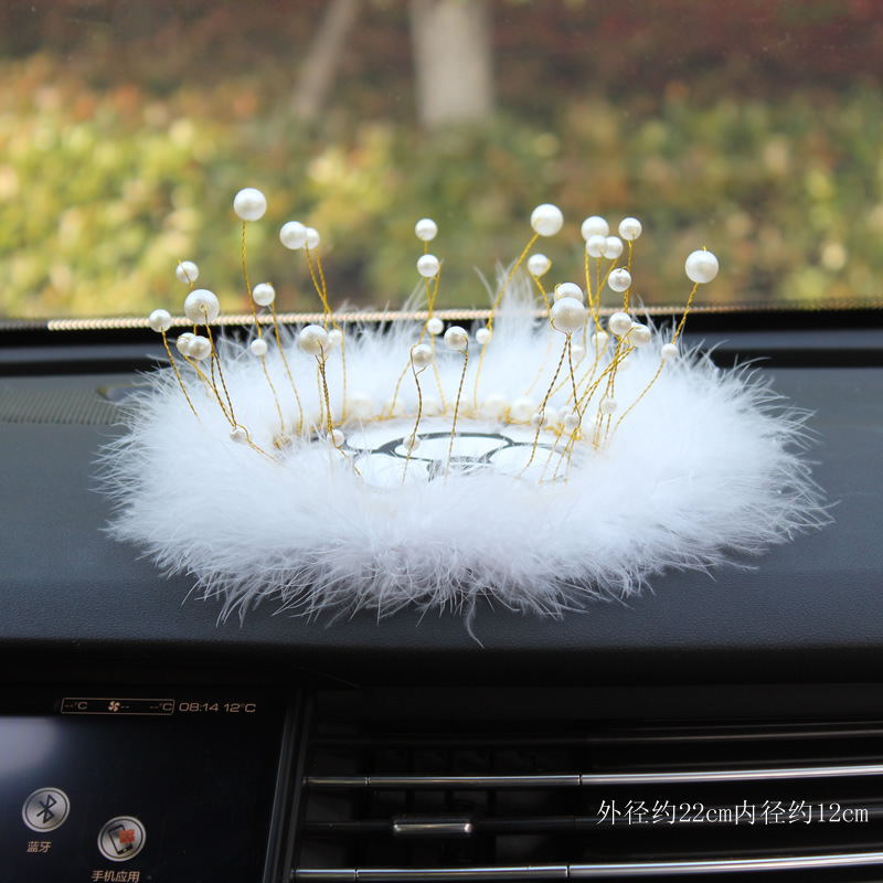 Pearl Crown feather mobile phone anti-slip mat creative car supplies Camellia female car ornaments jewelry manufacturers