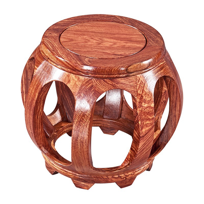 Mahogany Furniture Chinese Style Drum Stool Huali Solid Wood Round Stool Shoe Changing Stool Household Doorway Low Pier Sofa Stool Shoe Testing Stool