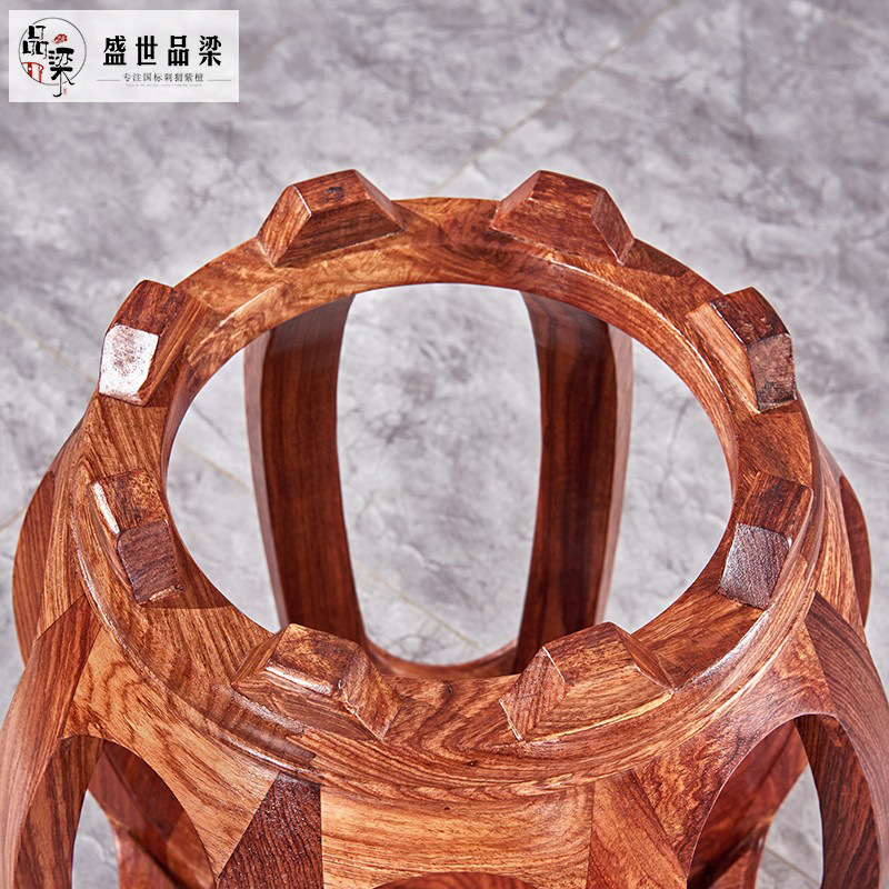Mahogany Furniture Chinese Style Drum Stool Huali Solid Wood Round Stool Shoe Changing Stool Household Doorway Low Pier Sofa Stool Shoe Testing Stool