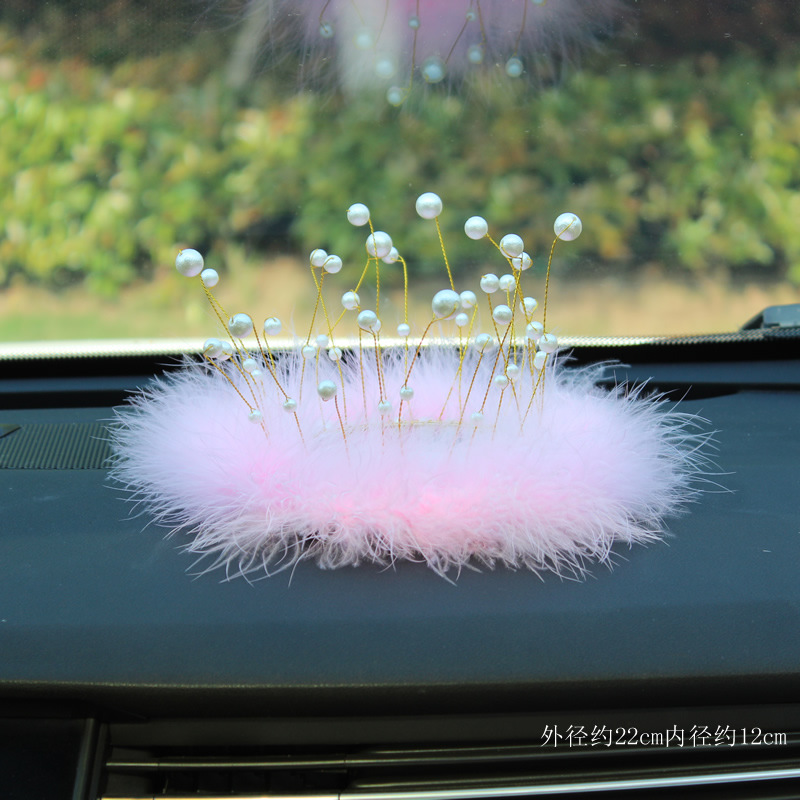Pearl Crown feather mobile phone anti-slip mat creative car supplies Camellia female car ornaments jewelry manufacturers