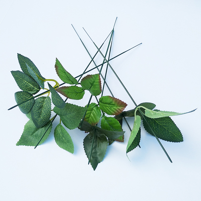 Valentine's Day No. 2 Plastic Flower Wrapping Pole Handmade Material Green Flower Pole Rose Green Wire Pole Leaf Flower Branch Flower Holder Base