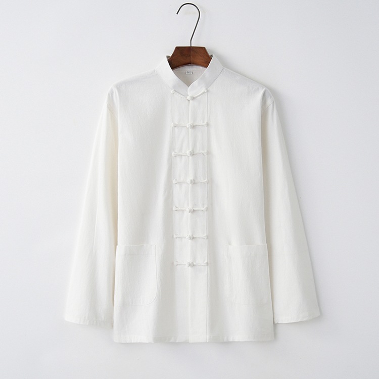 Chinese Style Men's Clothing Tang Suit Men's Long-Sleeved Youth Middle-Aged Chinese Style Retro Ethnic Clothing Base-Layer Shirt Zen Clothing Tea Clothing