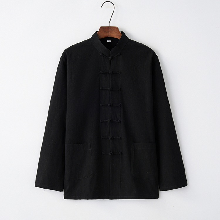 Chinese Style Men's Clothing Tang Suit Men's Long-Sleeved Youth Middle-Aged Chinese Style Retro Ethnic Clothing Base-Layer Shirt Zen Clothing Tea Clothing