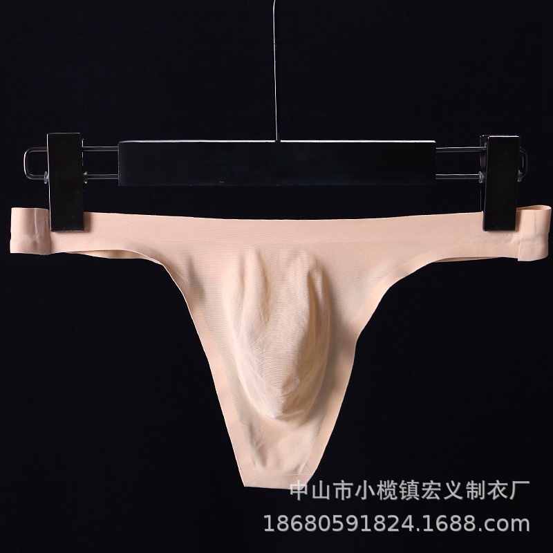Male bear men's seamless ice silk thong pants breathable one-piece low waist youth
