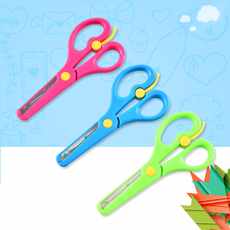 Children's Safety Scissors Paper-cut lace scissors children's cartoon anti-clip elastic plastic DIY non-scratch hand scissors