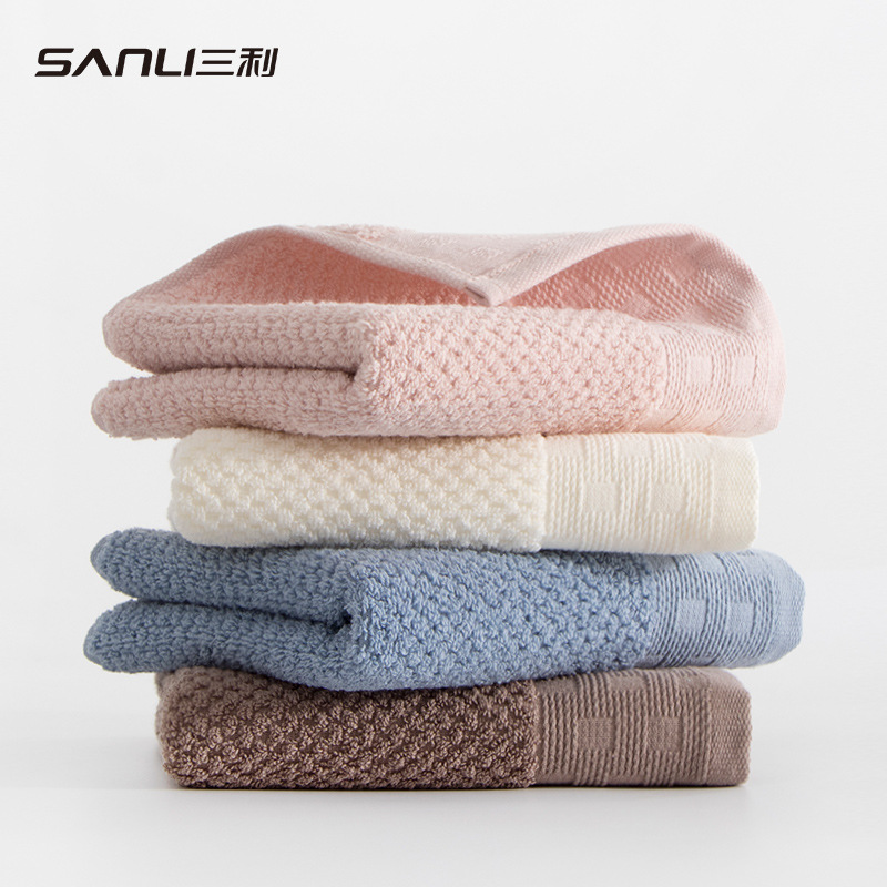 [Three] Sanli towel pure cotton plain face towel honeycomb satin large towel adult pure cotton towel commercial super labor protection