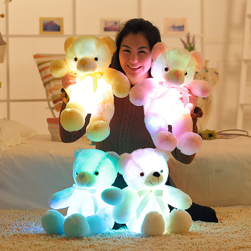 Candy-colored luminous bear big hug bear plush toy teddy bear children's rag doll birthday Christmas gift generation hair