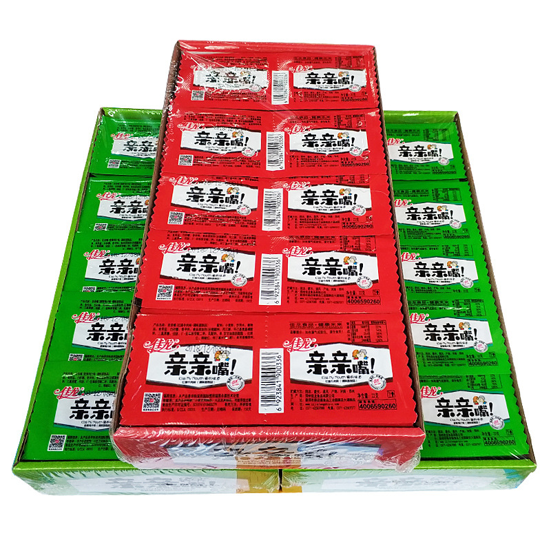 Kiss Kiss Snack Spicy Strips 100 Pieces Gift Pack, Dried Bean Curd Jialong Kiss Kiss Roasted Whole Box, 90S Spicy Strips Gift Pack