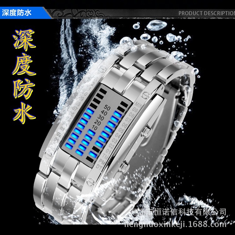 Factory wholesale binary LED student electronic watches Korean fashion double row lights lovers a generation of hair
