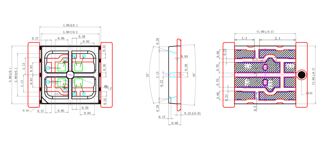 Factory Direct SMD3838RGBW patch LED red copper bracket