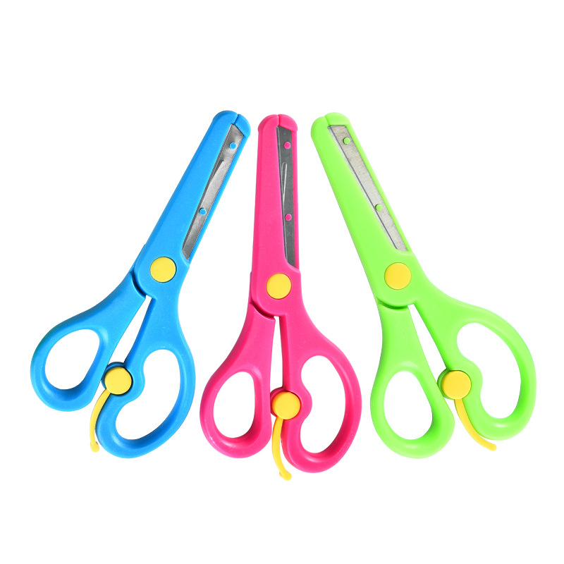 Children's Safety Scissors Paper-cut lace scissors children's cartoon anti-clip elastic plastic DIY non-scratch hand scissors