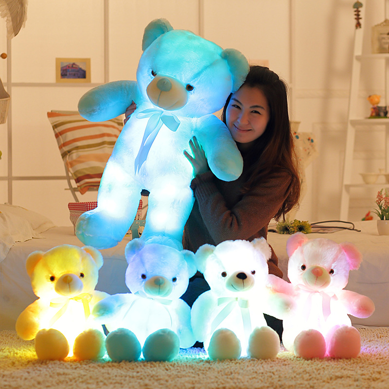 Candy-colored luminous bear big hug bear plush toy teddy bear children's rag doll birthday Christmas gift generation hair