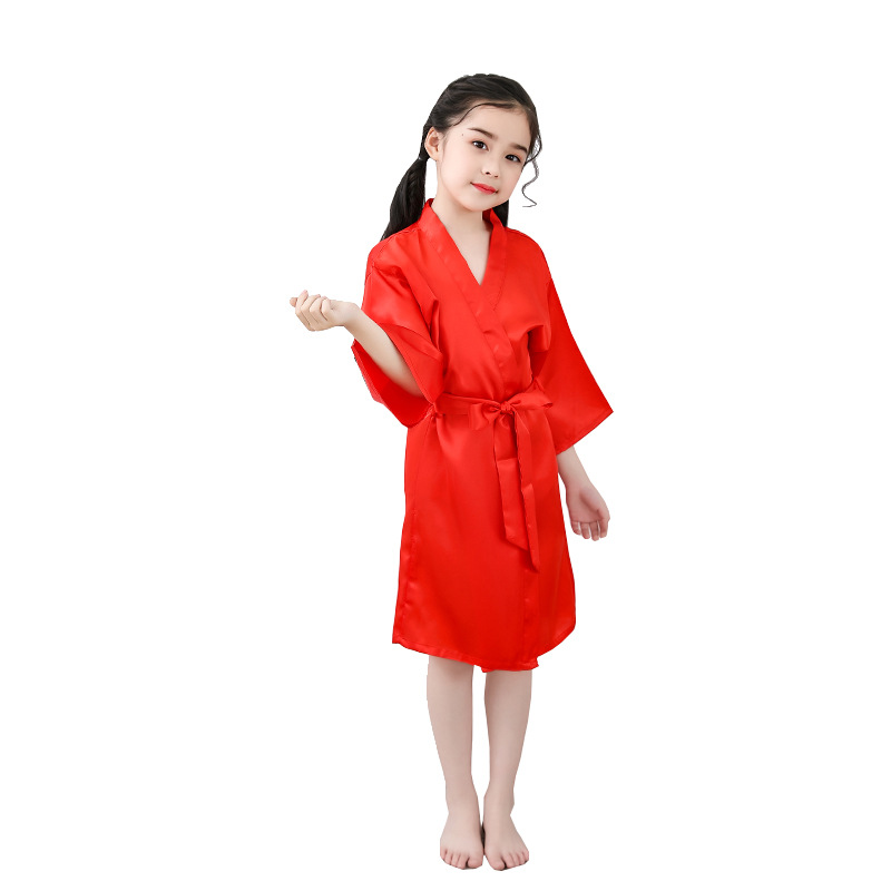 Cross-border Ice Silk children's pajamas summer thin silk-like girl's nightgown kimono middle and big children's homewear bathrobe