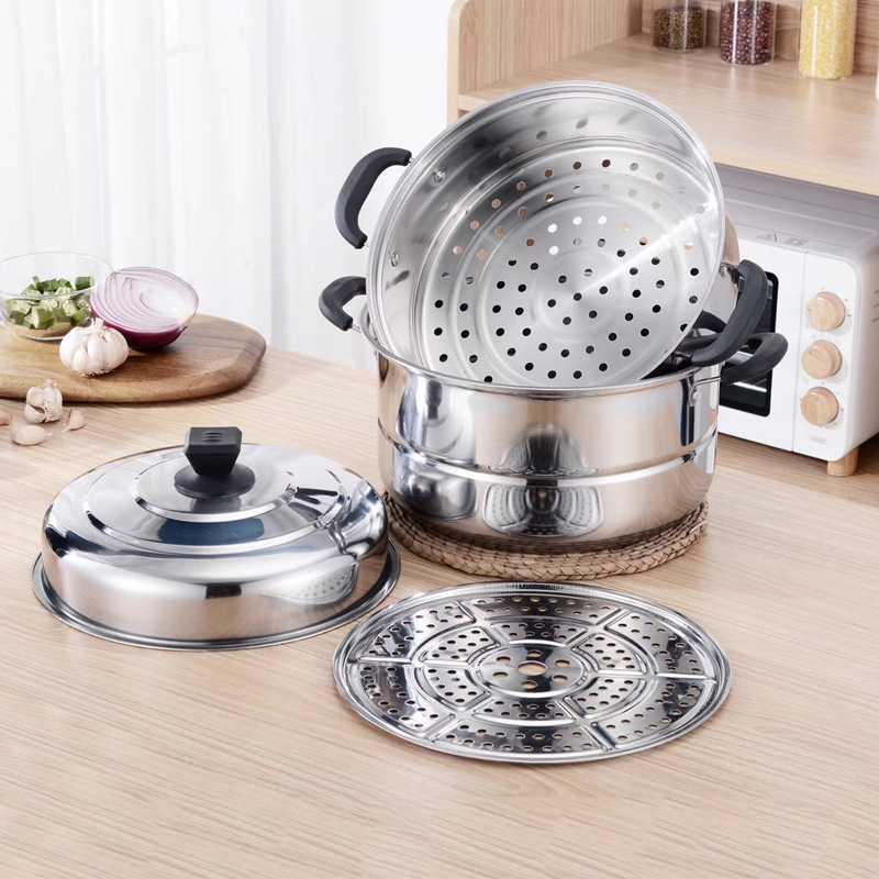 Stainless Steel Three-layer Steamer Multi-functional Soup Steaming Pot Thickened Double-layer Soup Steaming Pot with Large Capacity